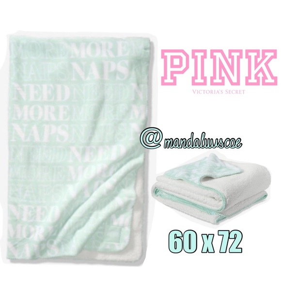 💗VS PINK MINT Need More Naps Sherpa Blanket Size Large 60x72 - Picture 1 of 2